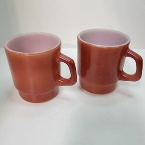 Fire King Anchor Hocking Stacking Mugs Peach Luster Milk Glass‎ Coffee Cups
